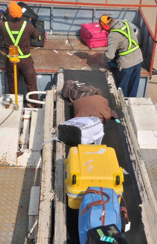 An explosive detection system detects potential threats by scanning bags placed on any airplane.