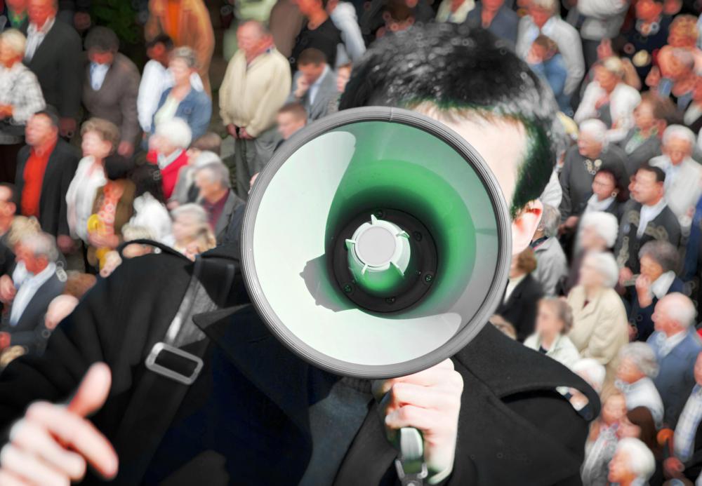 Bullhorns may be used during a protest.