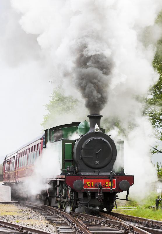 Early rail locomotives used piston steam engines.