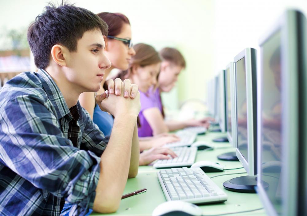 people using computers at work