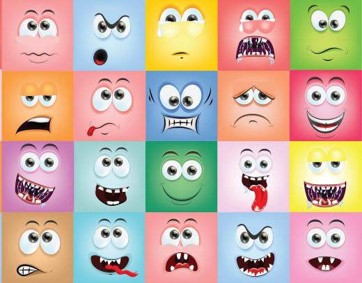 Internet slang include emoticons, meant to quickly and simply convey emotion.