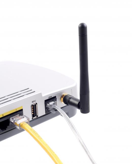 A broadband connection enters the modem and connects nearby wireless devices via an antenna.