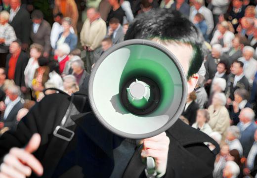 Bullhorns may be used during a protest.