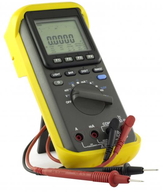 A multimeter measures the electrical properties of a circuit.