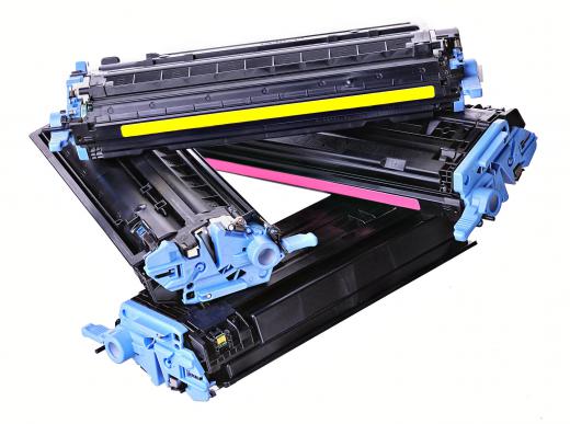 Toner cartridges for a laser printer.