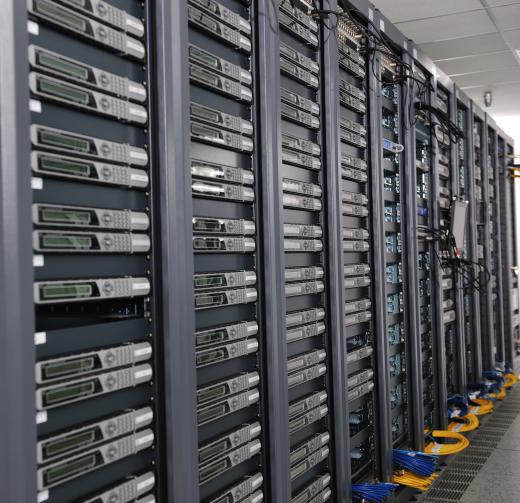 Racks of servers in a hosting service.