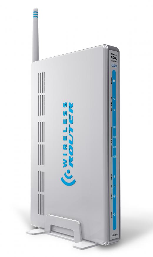 A wireless router, which is often located in a wiring closet.