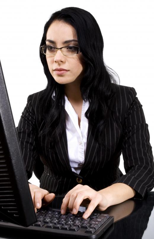 A woman using an information management system.