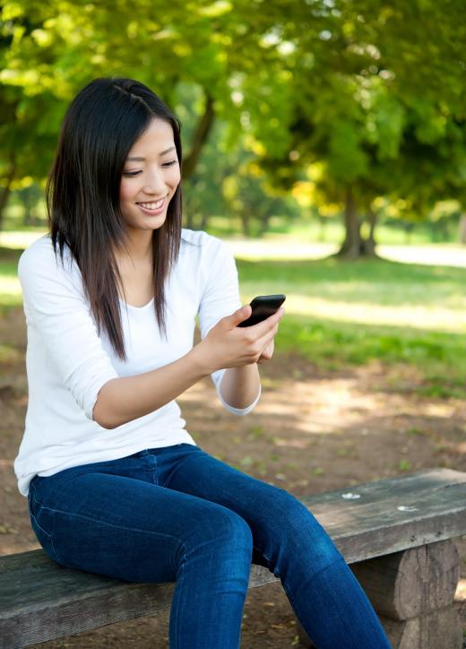 Woman using an Android phone.